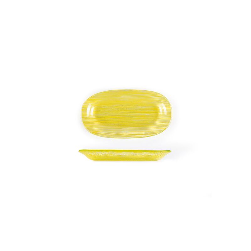 Glass Dinnerware 7.75" x 4.25" x h:0.5" Oval Yellow Glass Platter (Set of 4)