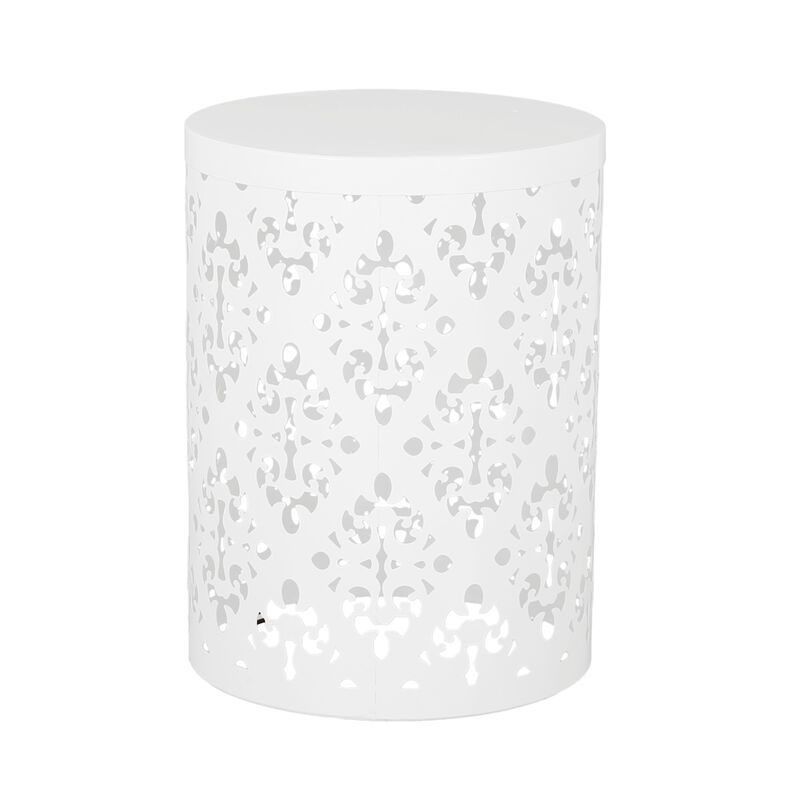 Kemo Outdoor End Table Set of 2, Round Top, Cutout Design, White Iron - Benzara image number 2