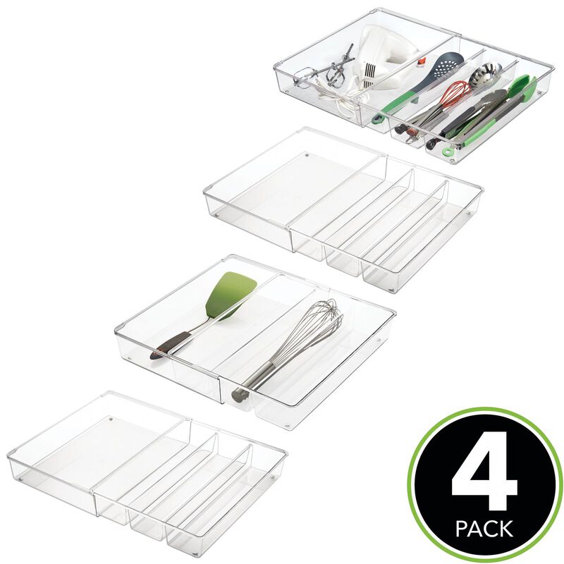 mDesign Plastic Adjustable/Expandable Drawer Storage Organizer, 4 Pack, Clear