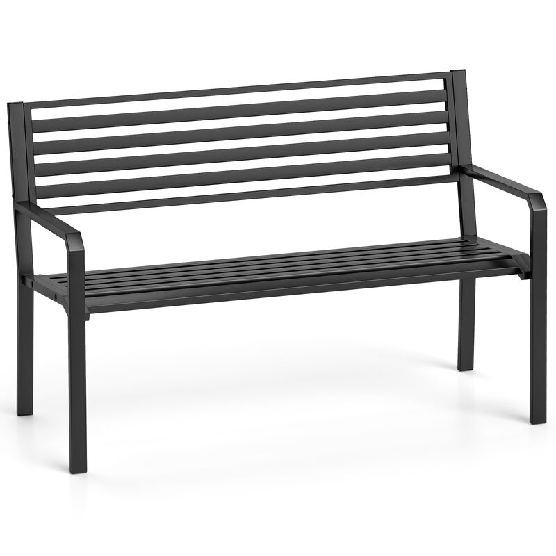 Outdoor Metal Garden Bench with Slatted Seat for 2-3 People-Black image number 0