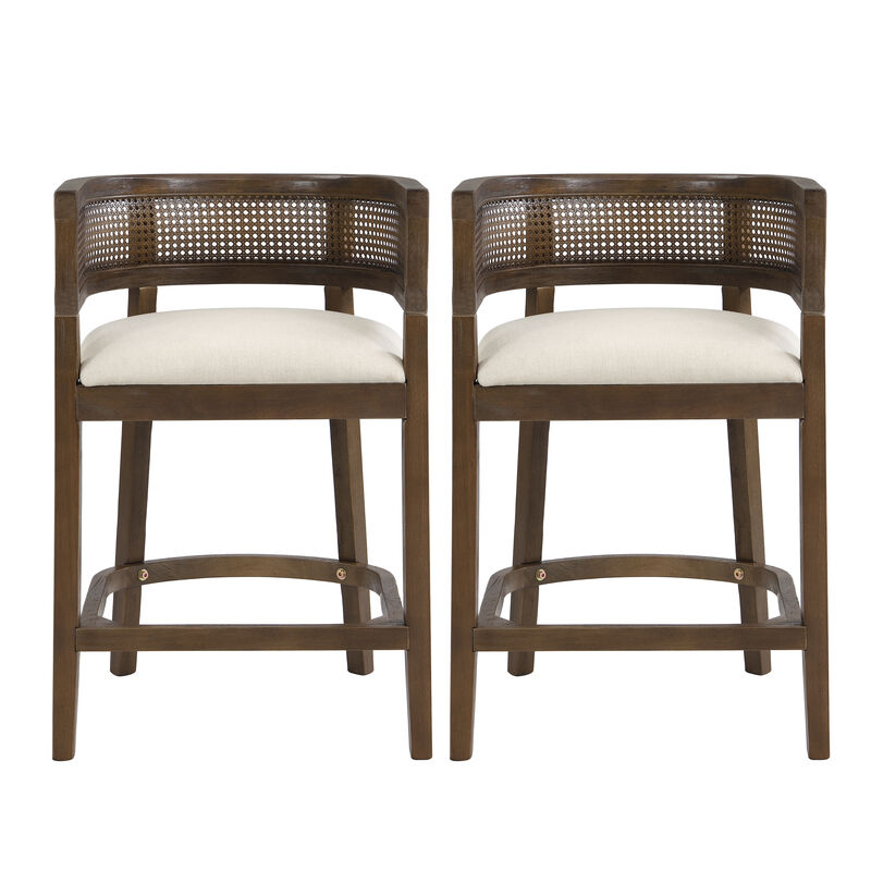 Christopher Knight Home Imamu Contemporary Rubberwood Upholstered Counter Stools with Curved Rattan Back (Set of 2)