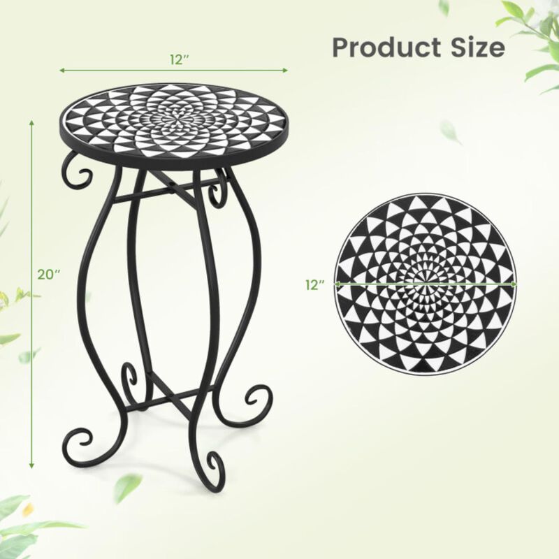 Hivvago Small Plant Stand with Weather Resistant Ceramic Tile Tabletop