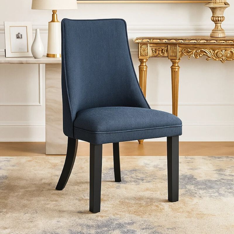 Keya Dining Side Chair Set of 2, Wingback, Blue Gray Polyester, Brown Wood image number 6