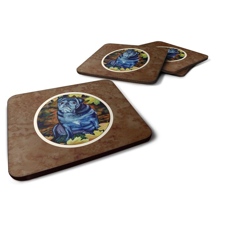 Caroline's Treasures 7159FC Old Black Pug In Fall Leaves Foam Coasters (Set of 4), 3.5, Multicolor