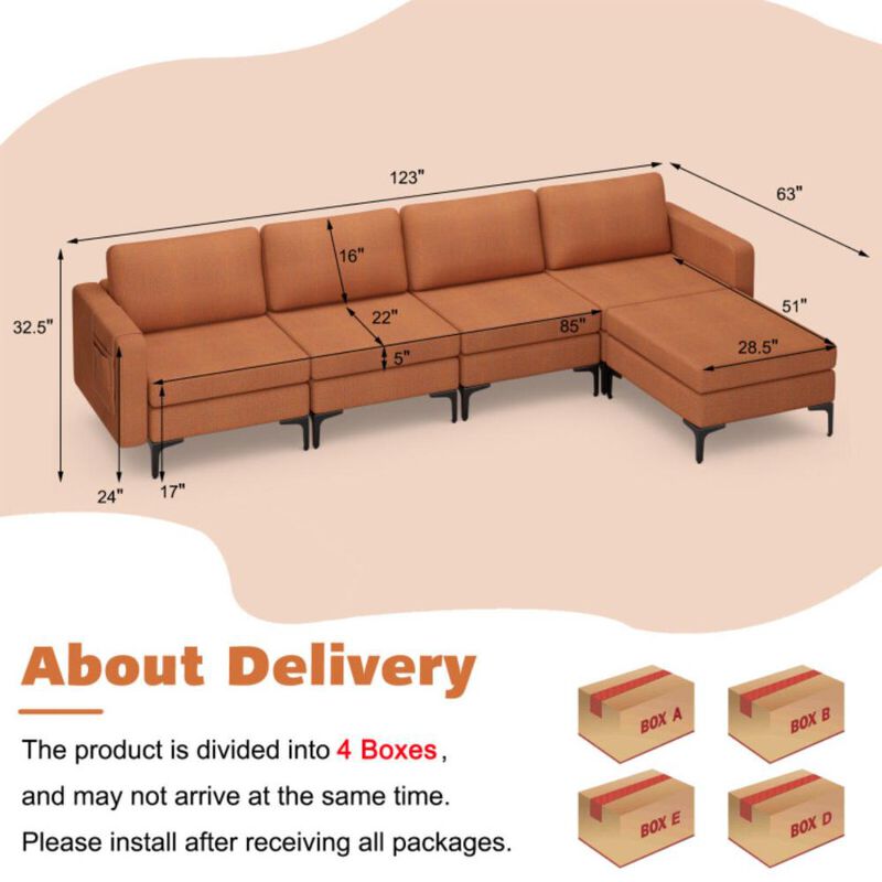 Hivvago Modular L-shaped Sectional Sofa with Reversible Ottoman and 2 USB Ports. image number 8