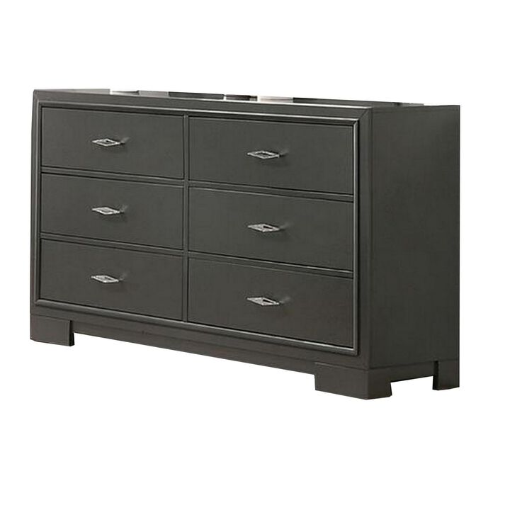 Benjara Aliso 58 Inch Wide Dresser Chest, 6 Drawers, Bracket Feet, Dark Gray