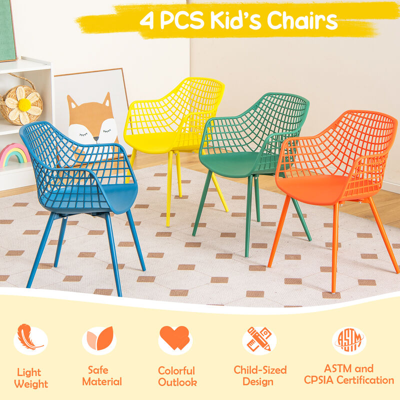 4 Pieces Kids Chairs with Curved Backrest and Ergonomic Armrests