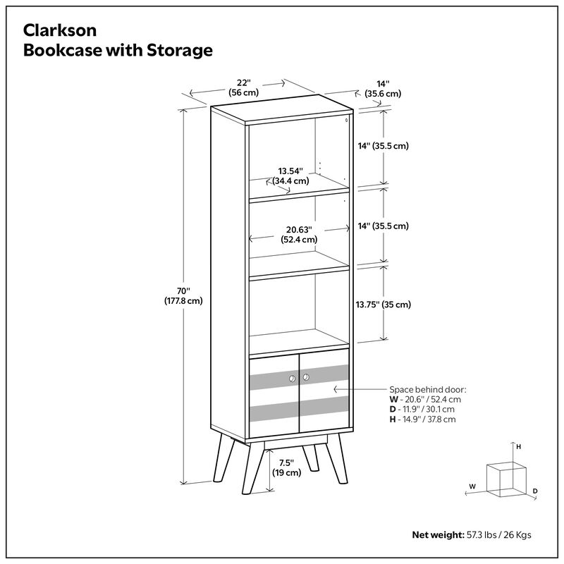 Clarkson SOLID ACACIA WOOD 70 inch x 22 inch Contemporary Bookcase with Storage in Rustic Natural Aged Brown