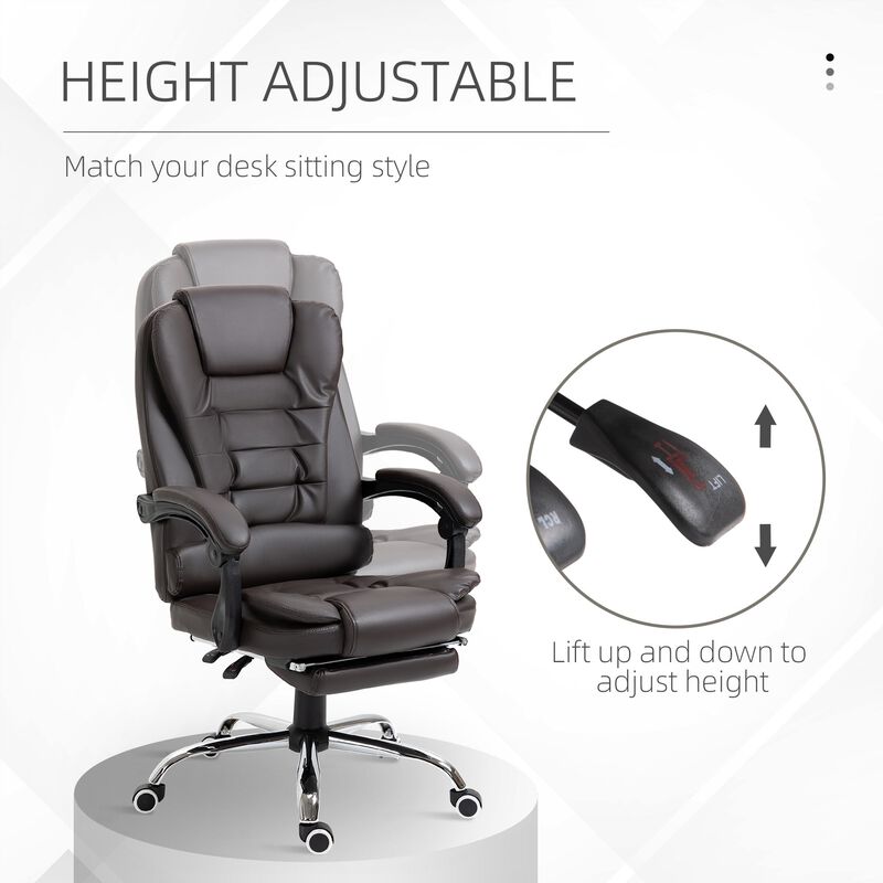 Coffee-Colored Office Chair: Ergonomic High Back with Retractable Footrest