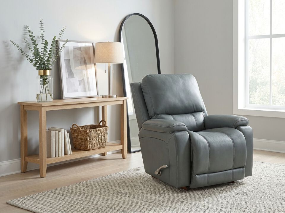 Greyson Blue Gray Leather Rocking Recliner