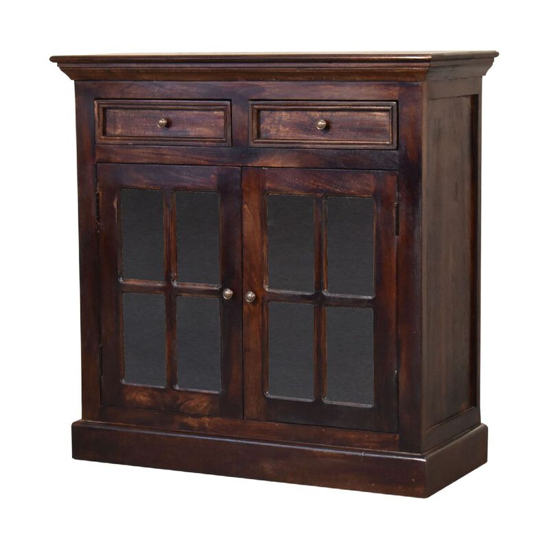 Light Walnut  Solid Wood Cabinet with Glazed Doors