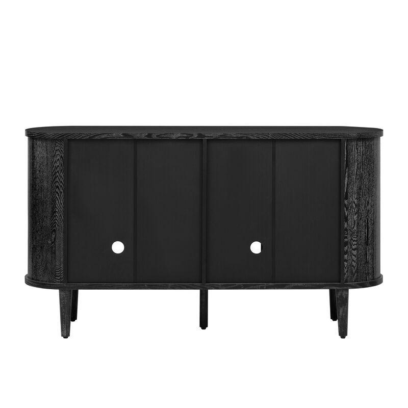 Whisen Farmhouse Sideboard Cabinet with Storage, Wood Buffet Cabinet with Glass Doors and Adjustable Shelves - Black