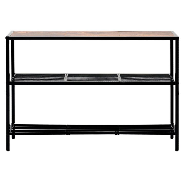 3 Tier Narrow Console Table, Behind Couch Sofa Table with Metal Frame