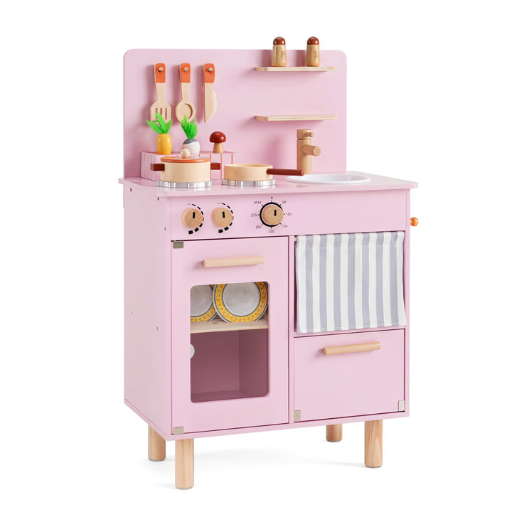 Kids Toddler Wooden Play Kitchen Set with Stove Sink Faucet