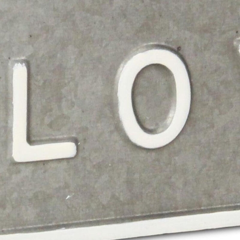 HomeRoots 4" Gray And White Galvanized Metal Love Hand Painted Tabletop Sign image number 4