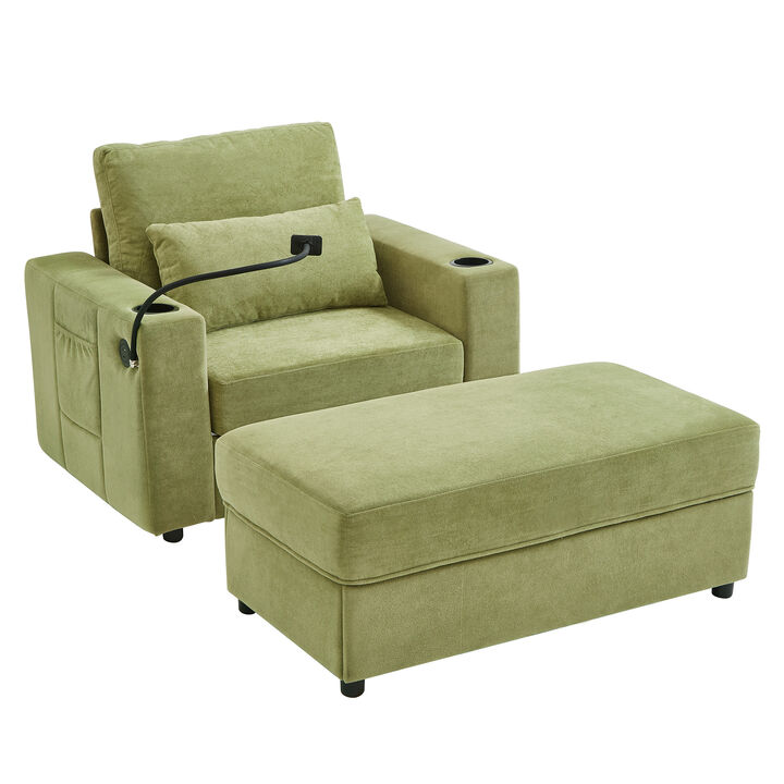 Modern Style Armchair Chaise Lounge Sofa Couch with a Movable Storage Ottoman