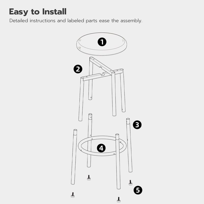 PU Upholstered Bar Stools Set of 2 with Footrest for Home or Bar-Black image number 6