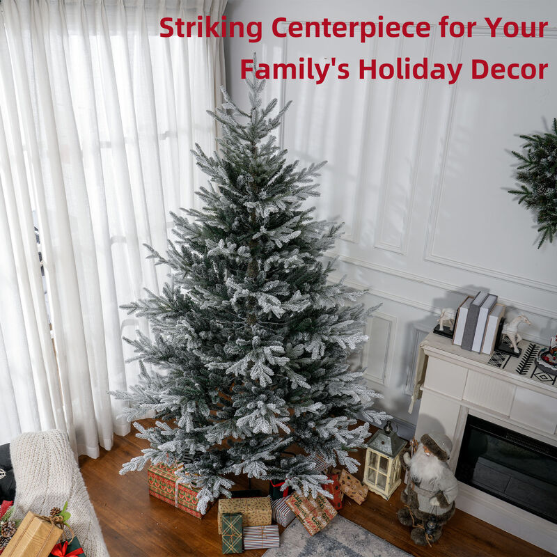 BreeBe 7.5FT Hinged Flocked Xmas Tree with Realistic Branch Tips image number 3