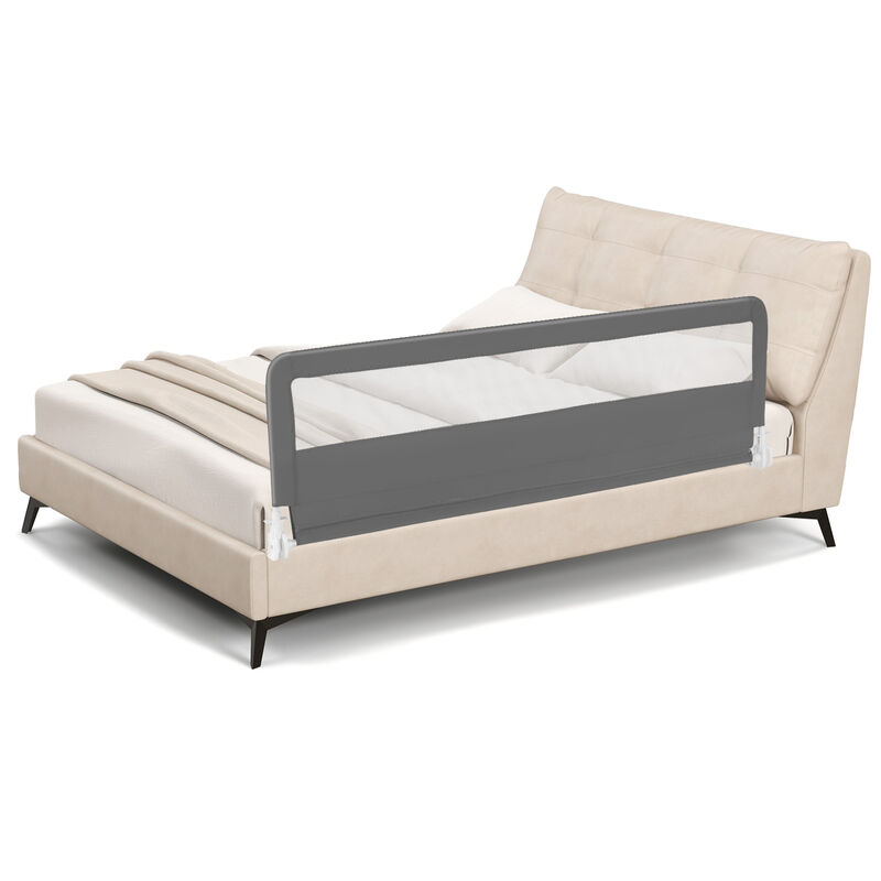 Swing Down Bed Guardrail with Safety Straps for Kids Bedroom-Grey image number 7