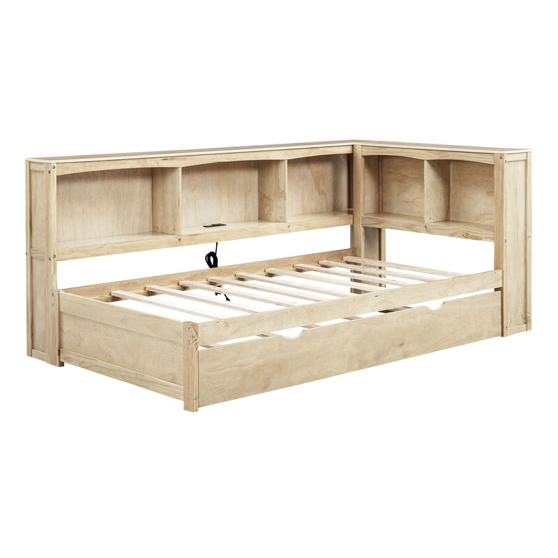 Whisen Morden Design Twin Size Daybed with Trundle, Storage Cabinets and USB Ports image number 8