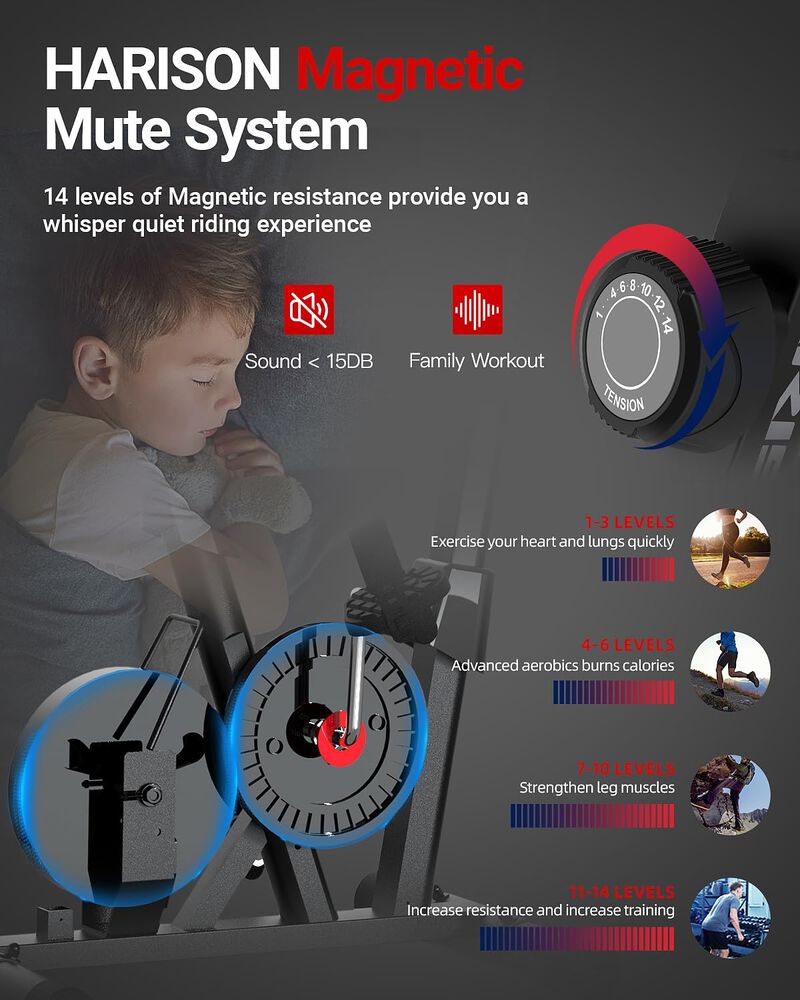 HARISON Magnetic Exercise Bike for Home 350LB Cap., Bluetooth Stationary Bikes for Home with 2in1 LCD Monitor (HR-B7) image number 2