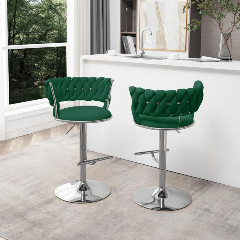 Best Quality Furniture Emerald green adjustable barstool with silver color base (SET OF 2)