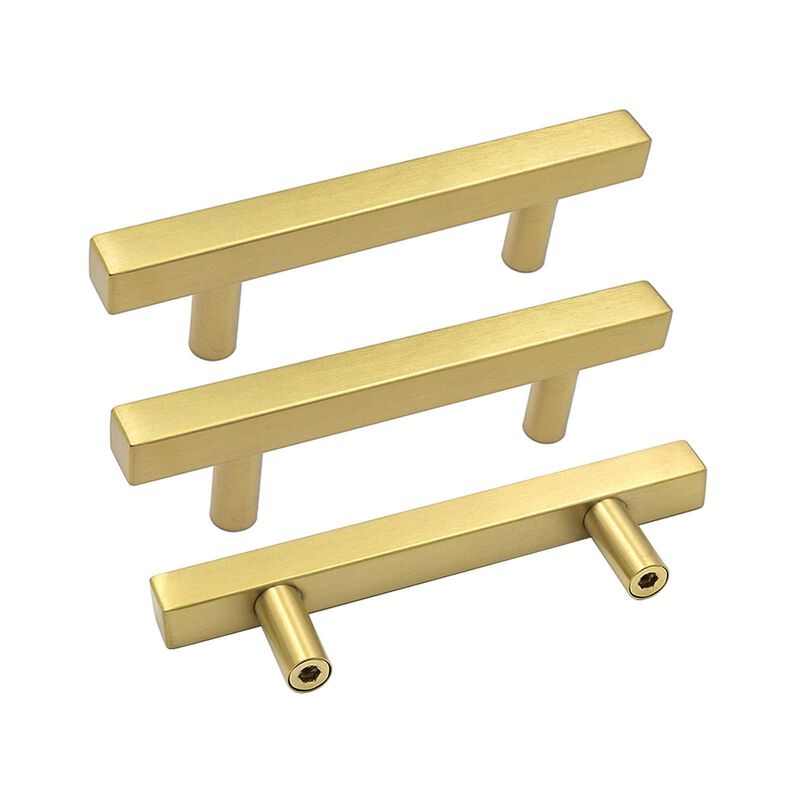 goldenwarm 3.5in Gold Drawer Pulls Brushed Brass Cabinet Hardware - LS1212GD90 Sqaure Gold Handles for Cabinets Knobs Brass Cabi