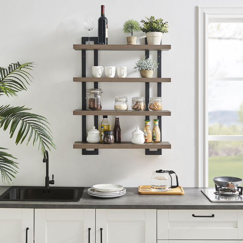 4-Tier Wide Ladder Bracket Floating Metal Frame Wall Shelves