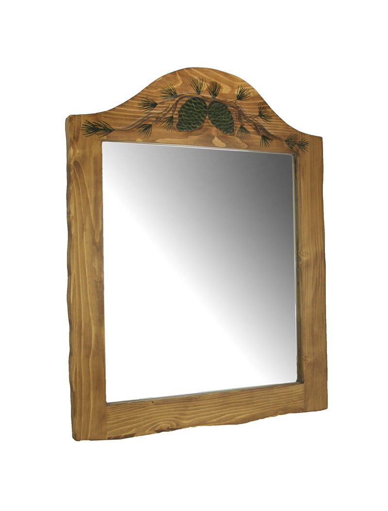 Hand Carved Natural Wood Pine Cone Decorative Wall Mirror Home Lodge Style Decor image number 0
