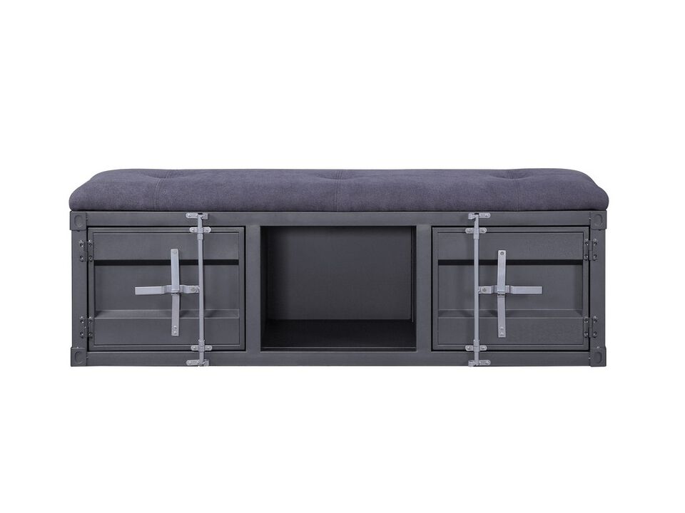 Industrial Style Metal and Fabric Bench with Open Storage, Gray - Benzara