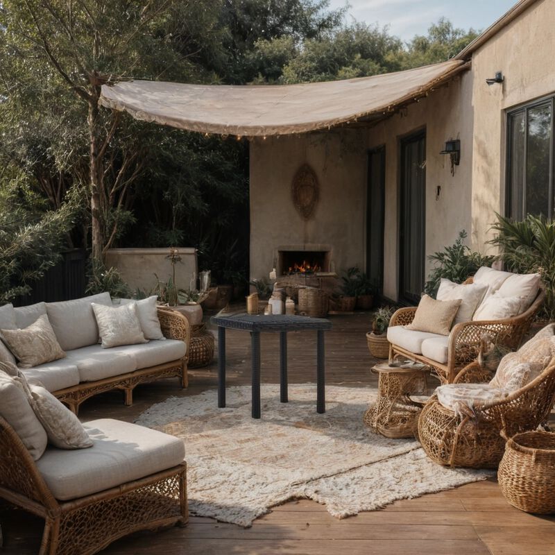 Outdoor Side End Table, 16 Inch Square Top, Woven Brown Poly Rattan - Benzara