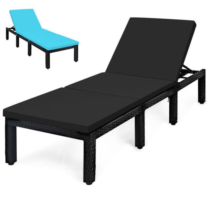Hivvago Patio Rattan Height Adjustable Lounge Chair with 2 Set of Cushion Cover
