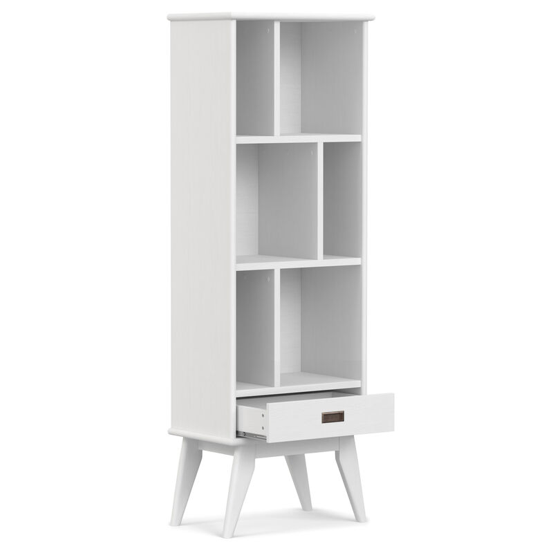 Draper SOLID HARDWOOD 64 inch x 22 inch Mid Century Modern Bookcase and Storage Unit in White