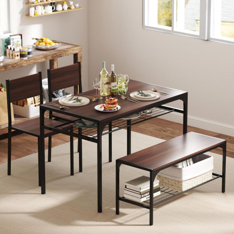 Hivvago Industrial Style Rectangular Kitchen Table with Bench and Chairs