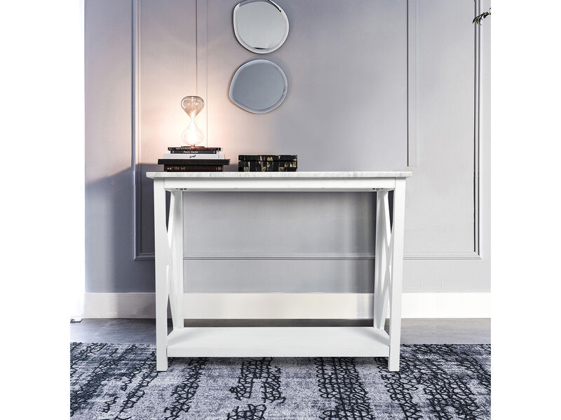 Agatha 39" White Rectangular Italian Carrara Console Table