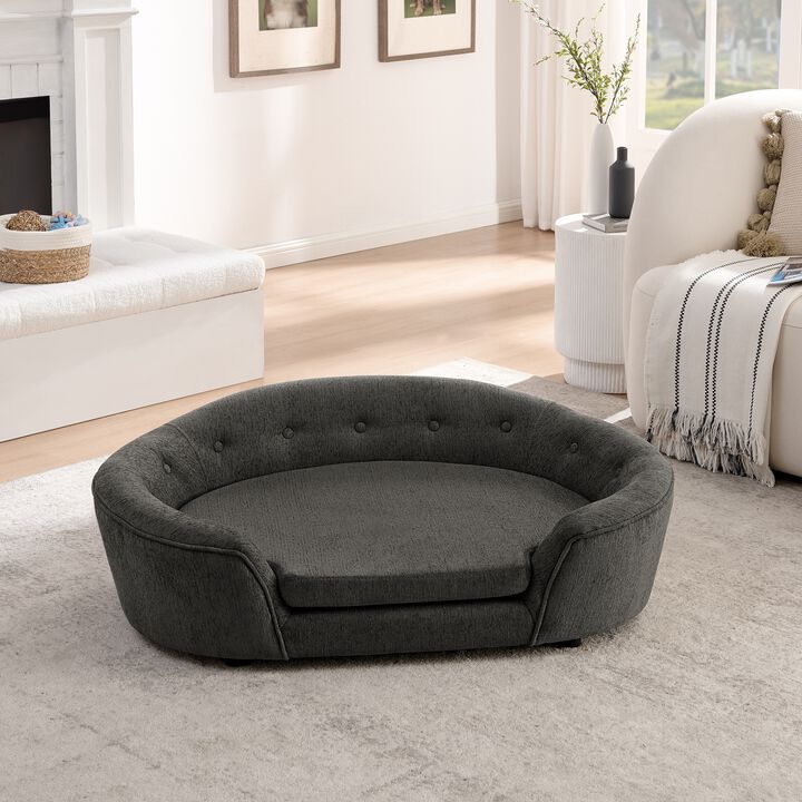 Modern Dog Bed Pet Sofa Oval Semi-Enclosed Dog Sofa Linen Soft Pet Couch