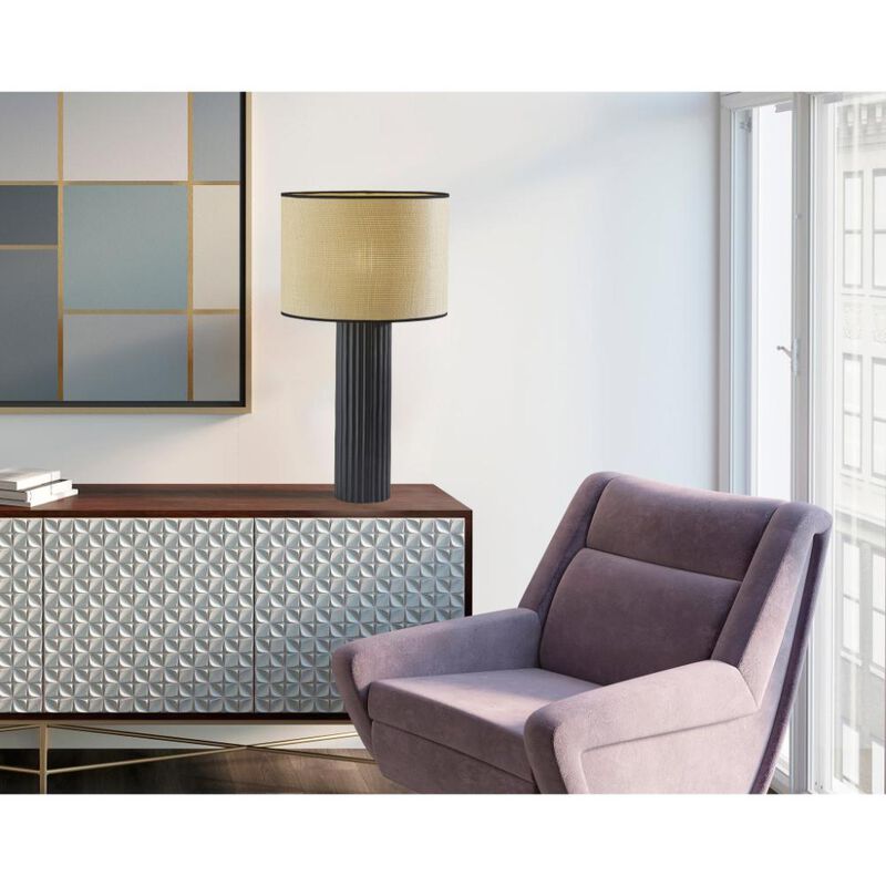 Hivvago 29" Black Ceramic Cylinder Table Lamp With Beige Drum Shade