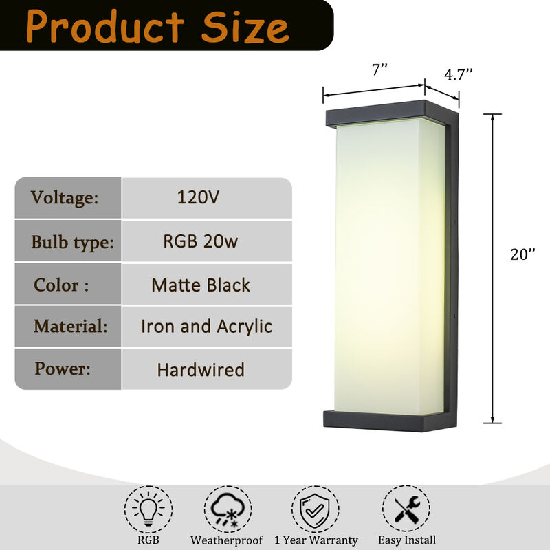 H20" Smart RGB Outdoor Wall Light Modern Large Integrated LED Wall Sconce with Remote and App Control Weather-Resistant Cast image number 7