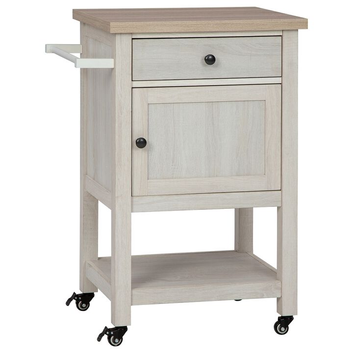 36 Inches Single Drawer Bar Cart with 1 Door, Antique White-Benzara