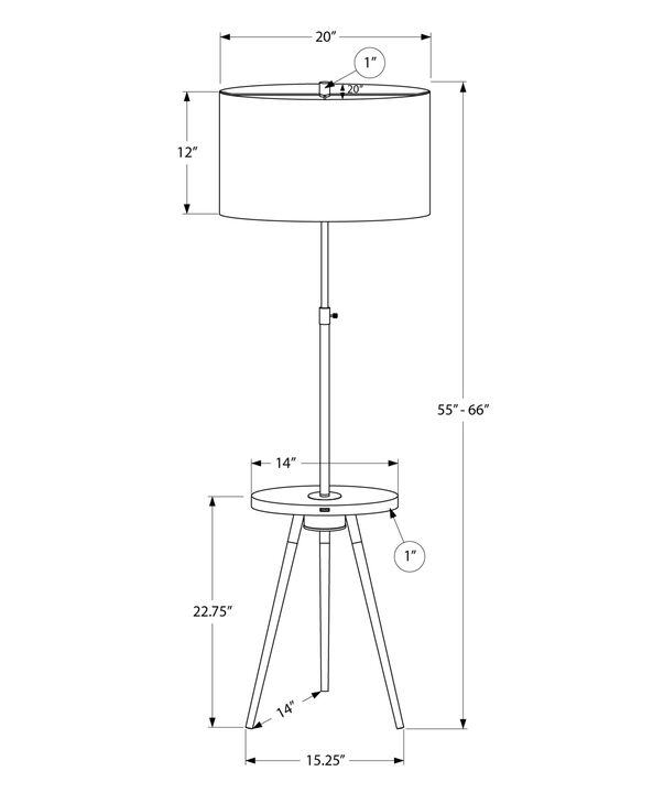 Monarch Specialties 9746, Gold, Ivory/Cream Shade, Contemporary Lighting 63" H Tripod Floor Lamp Brass Metal USB, 20" L x 20" W x 55" H