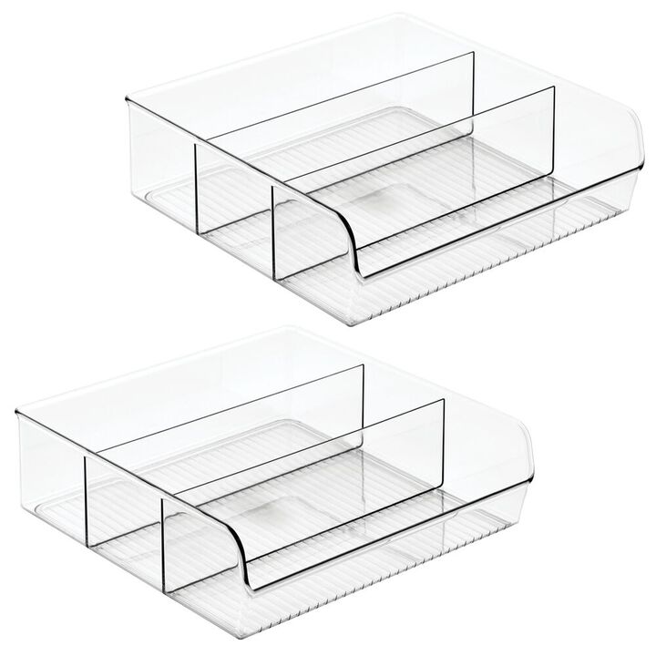 mDesign Plastic Divided Storage Bin Organizer for Kitchen Cabinet, 2 Pack, Clear