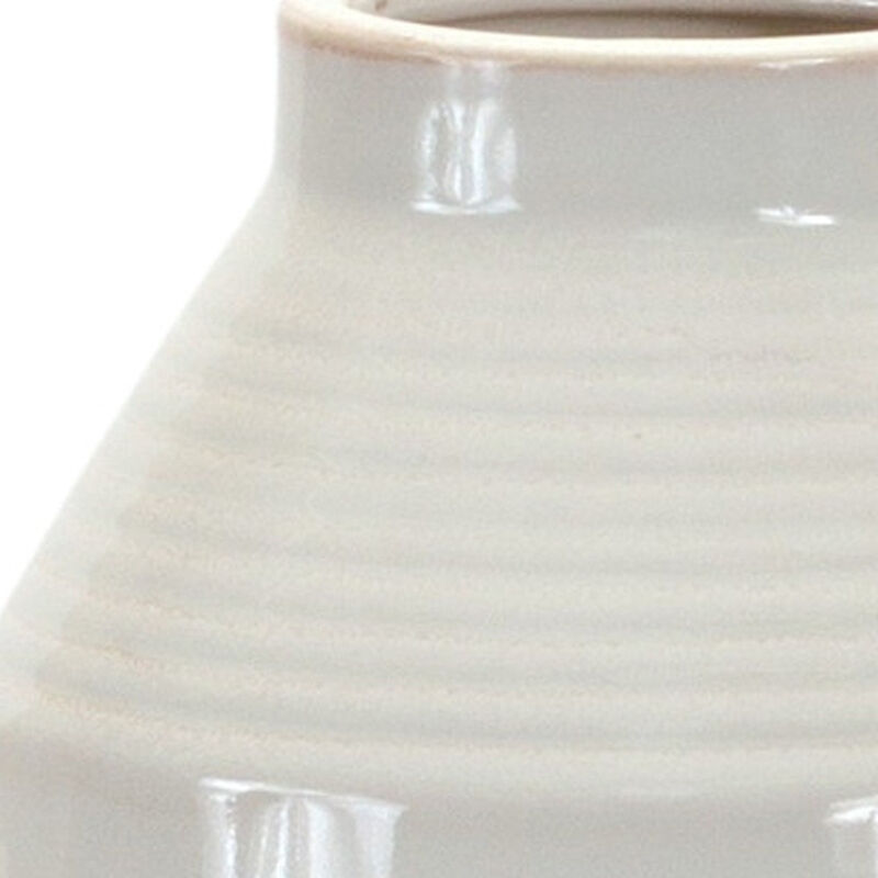 Hivvago 15 Inch White Ribbed Cylinder Terracotta Table Vase