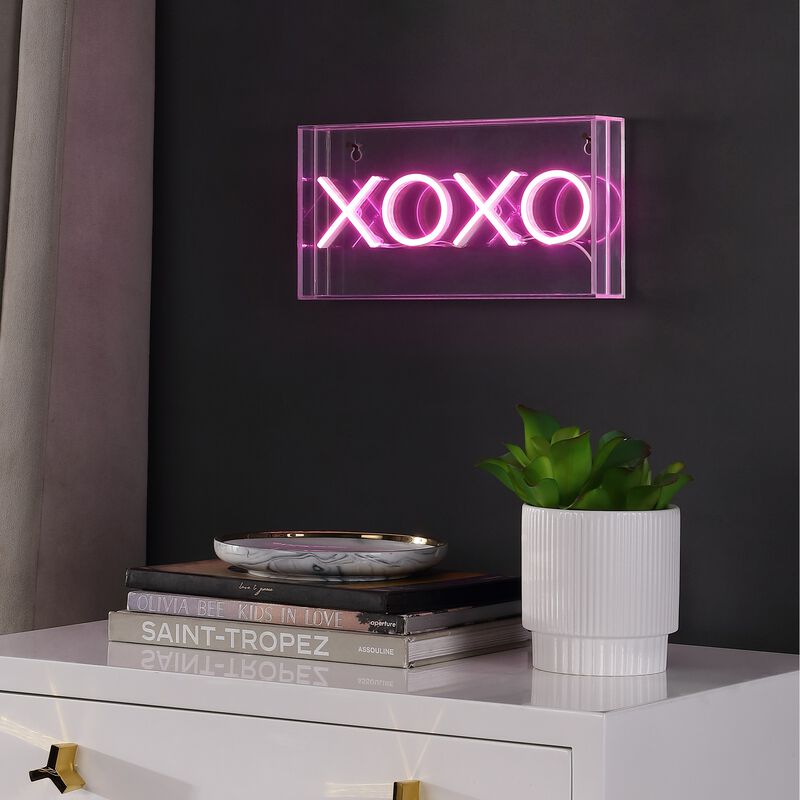 XOXO 11.75" Contemporary Glam Acrylic Box USB Operated LED Neon Light, Pink
