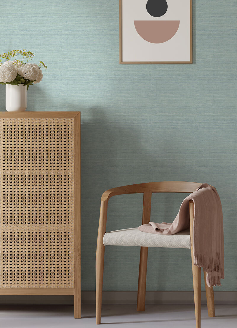 Agave Aqua Faux Grasscloth Wallpaper (Set of 2) image number 1