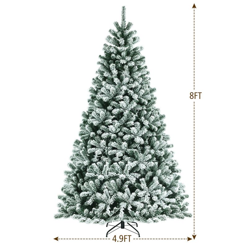 Pre-lit Snow Flocked Hinged Christmas Tree with Tips and Metal Stand