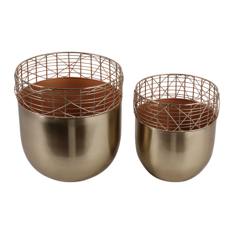 S/2 10/12" Metal Wire Planters, Gold image number 4