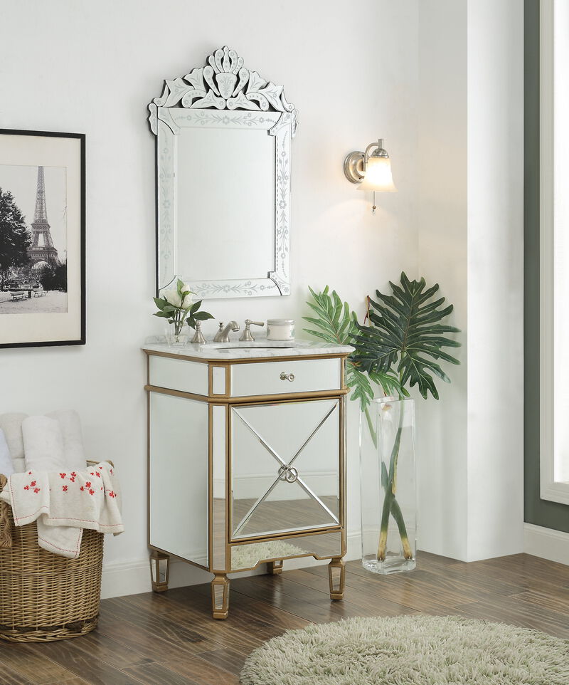 24 Inch Mirrored Reflection Gold Trim Asger Bathroom Sink Vanity image number 4
