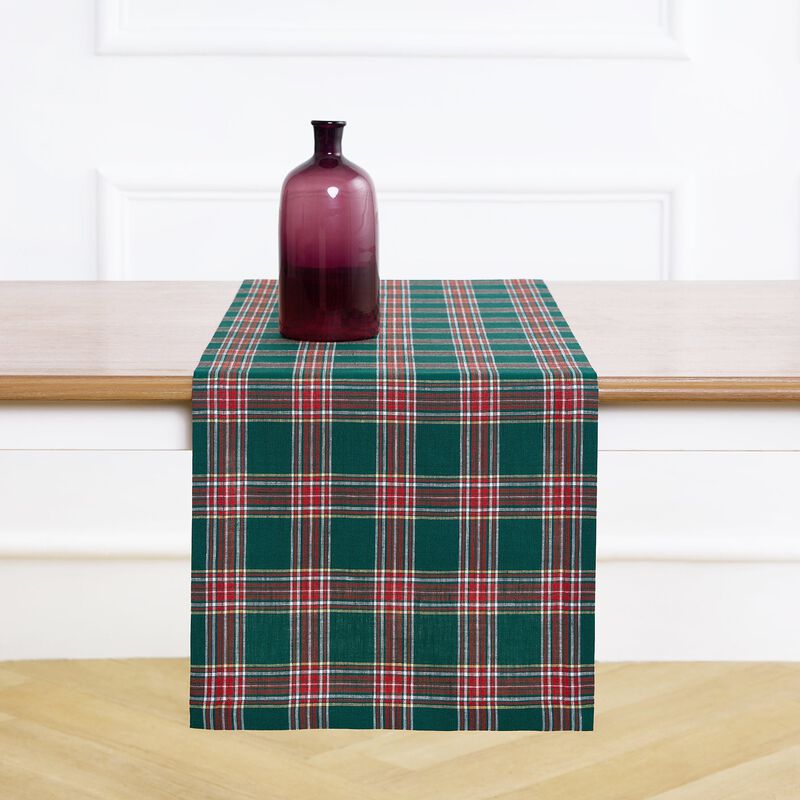 Linen Table Runner - Green Tartan Plaid image number 0