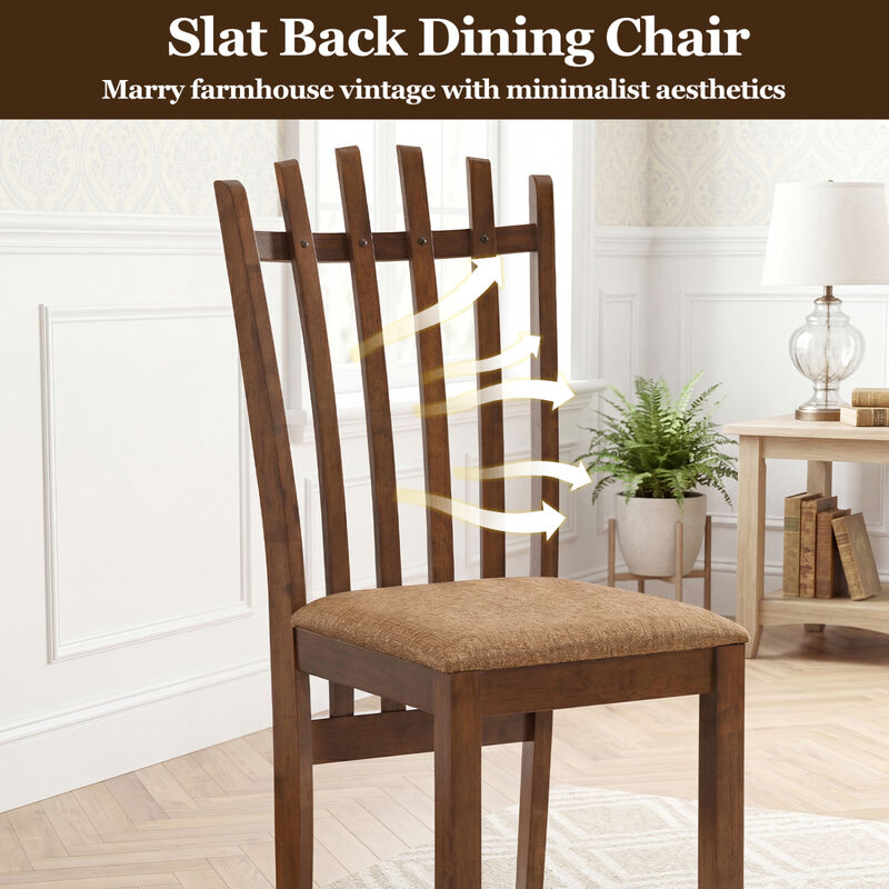 Set of 4 Slat Back Dining Chairs with Rubber Wood Frame for Dining Room-Brown image number 6