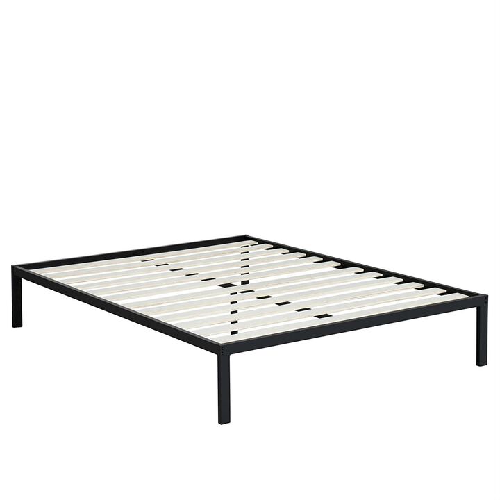 Steel Metal Platform Bed Frame with Wood Slats &ndash; Contemporary Design, Sturdy Metal Frame with Wooden Support